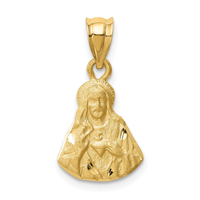 14k Yellow Gold Brushed Diamond-Cut Jesus Pendant