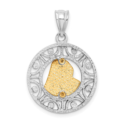 14k Two-tone Gold Brushed & Polished Virgin D/C Mary Pendant