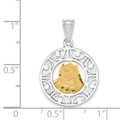 14k Two-tone Gold Brushed & Polished Virgin D/C Mary Pendant
