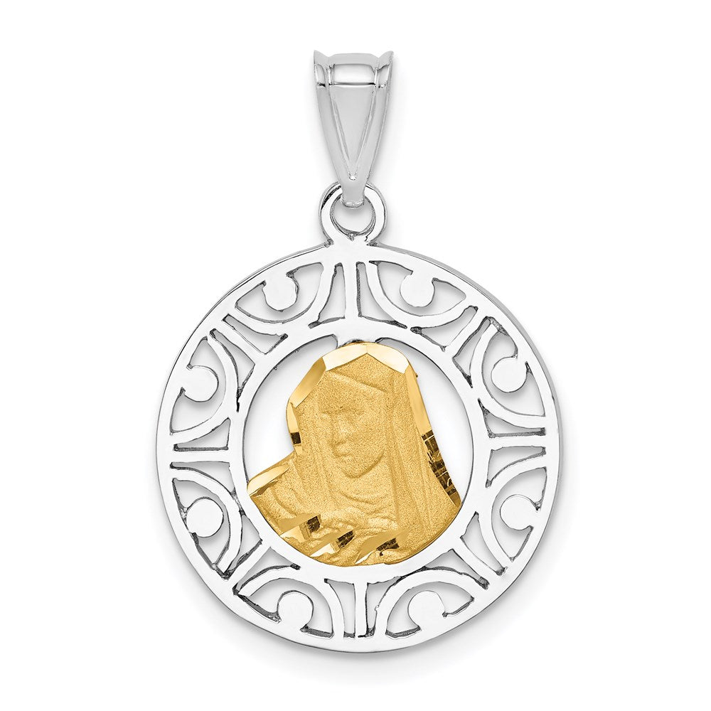 14k Two-tone Gold Brushed & Polished Virgin D/C Mary Pendant