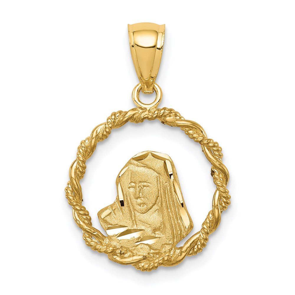 14k Yellow Gold Brushed & Polished Diamond-cut Virgin Mary Pendant