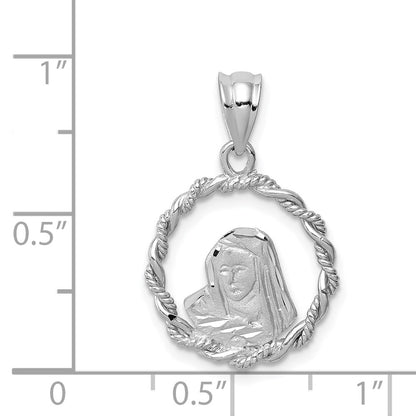 14k White Gold White Brushed & Polished Diamond-cut Virgin Mary Pendant