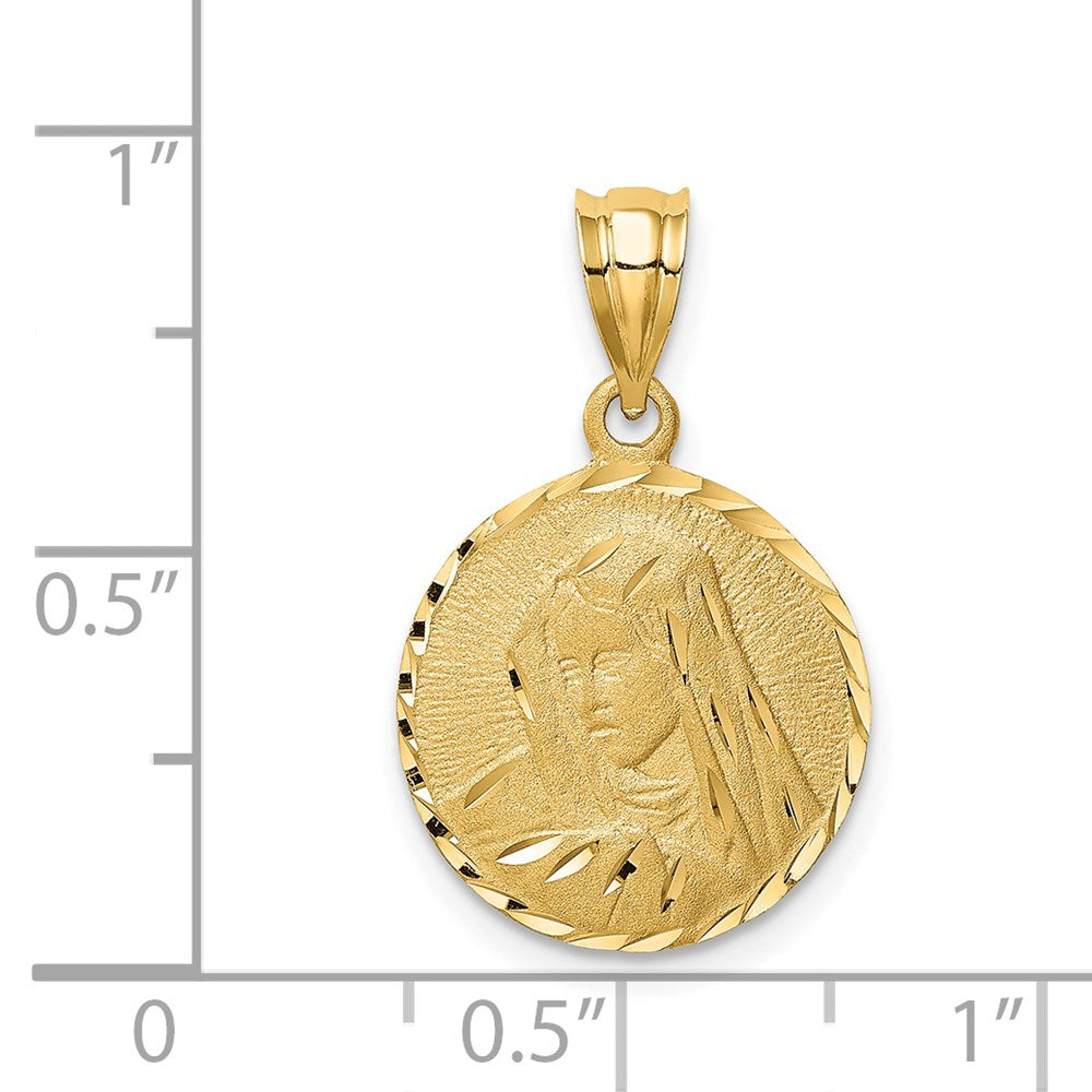 14k Yellow Gold Brushed Diamond-Cut Virgin Mary Pendant