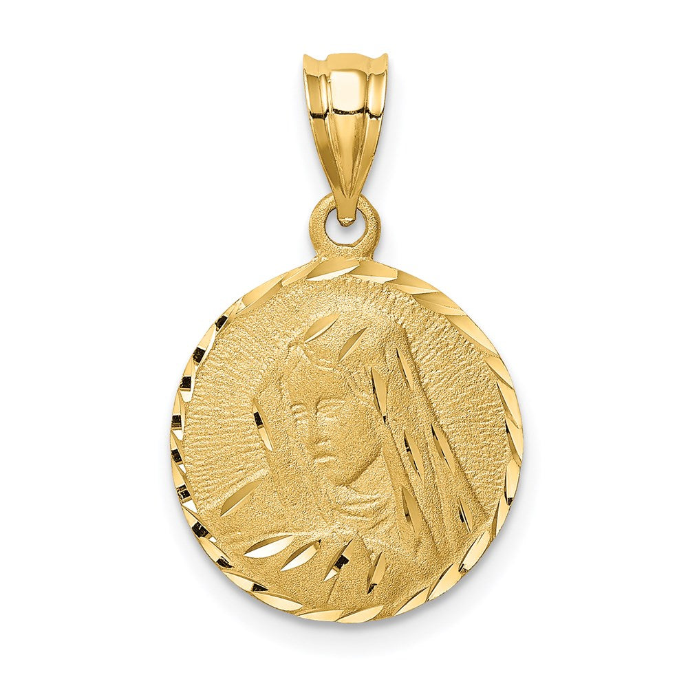 14k Yellow Gold Brushed Diamond-Cut Virgin Mary Pendant