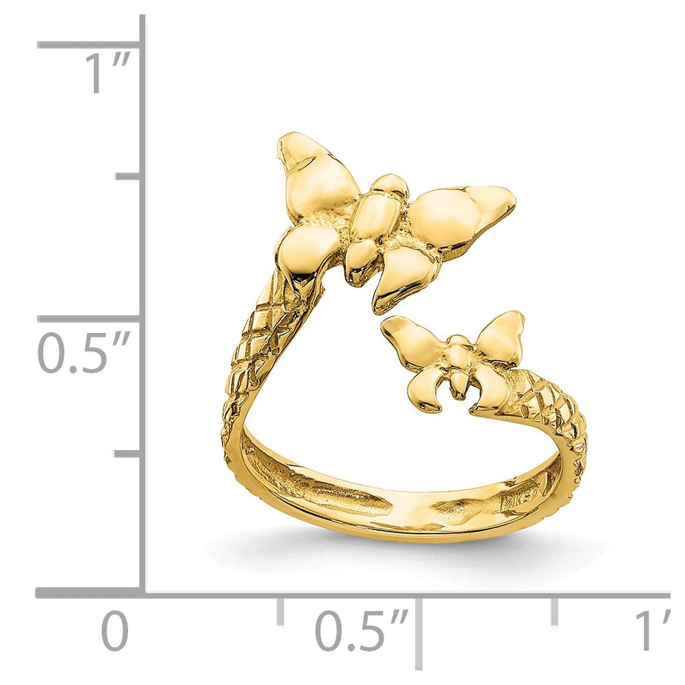 14k Yellow Gold Polished & Textured Butterfly Toe Ring