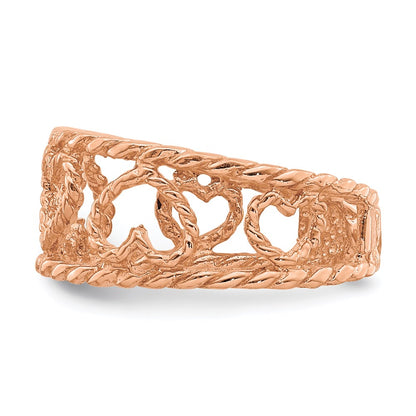 14k Rose Gold Rose Polished & Twisted Heart Toe Ring