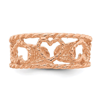 14k Rose Gold Rose Polished & Twisted Heart Toe Ring