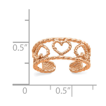 14k Rose Gold Rose Polished & Twisted Heart Toe Ring