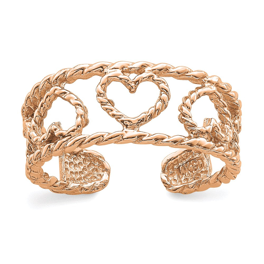 14k Rose Gold Rose Polished & Twisted Heart Toe Ring