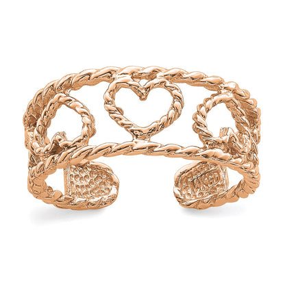 14k Rose Gold Rose Polished & Twisted Heart Toe Ring