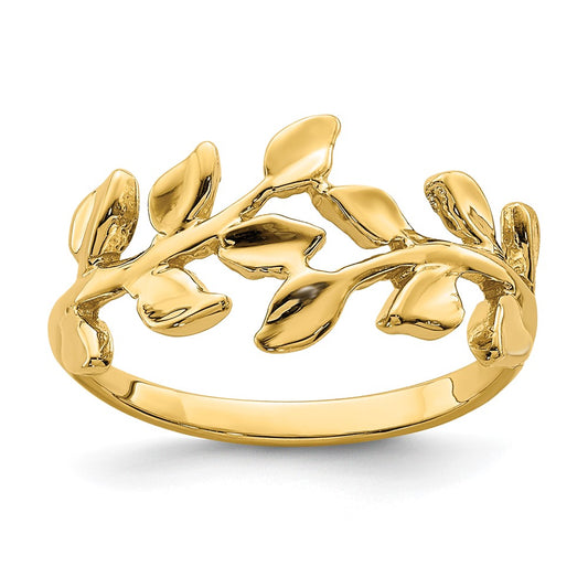 14K Yellow Gold Polished Leaf Ring