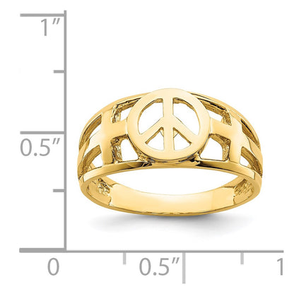 14K Yellow Gold Polished Peace and Cross Ring
