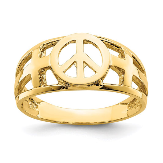 14K Yellow Gold Polished Peace and Cross Ring