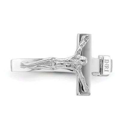 14K White Gold Polished INRI Crucifix Ring