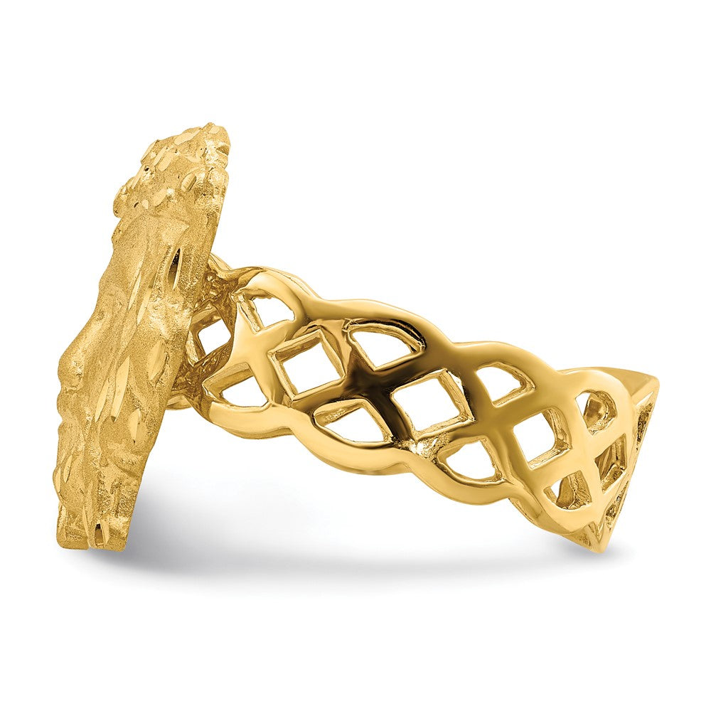 14K Yellow Gold Brushed & Polished D/C Jesus Head Ring