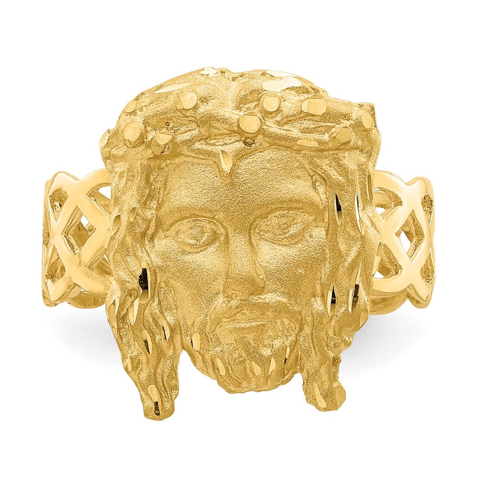 14K Yellow Gold Brushed & Polished D/C Jesus Head Ring