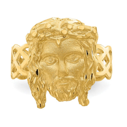14K Yellow Gold Brushed & Polished D/C Jesus Head Ring