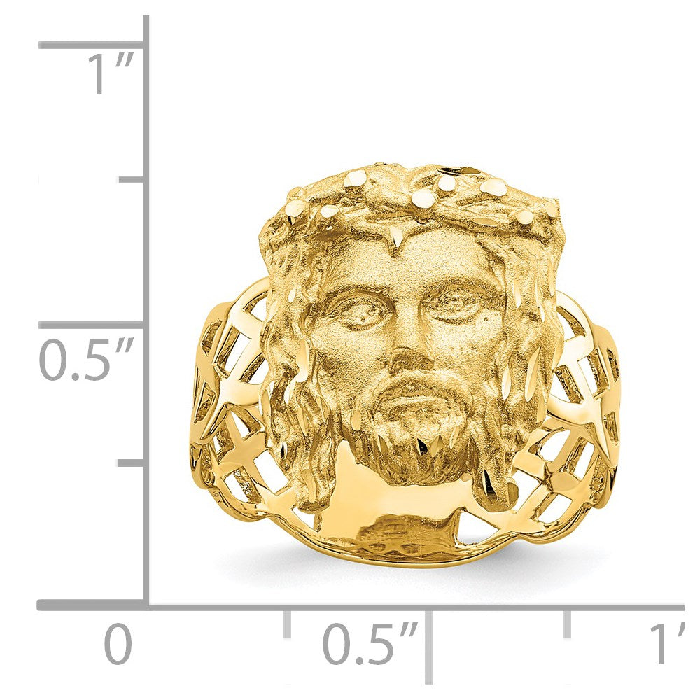14K Yellow Gold Brushed & Polished D/C Jesus Head Ring