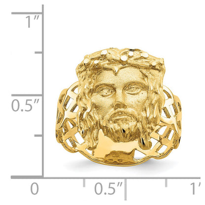14K Yellow Gold Brushed & Polished D/C Jesus Head Ring