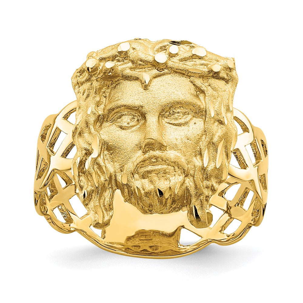 14K Yellow Gold Brushed & Polished D/C Jesus Head Ring