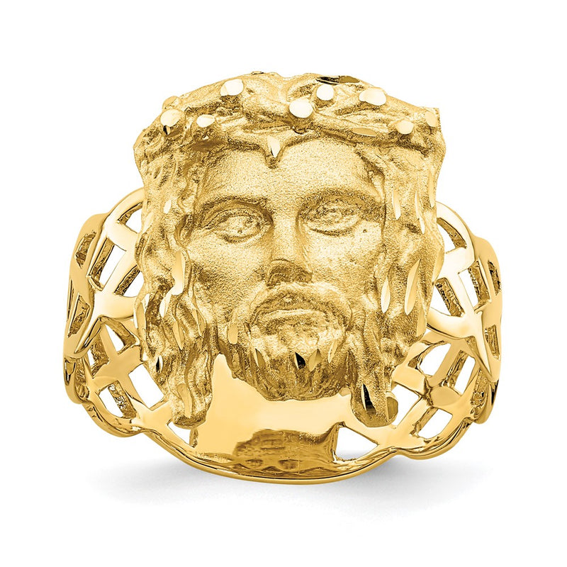14K Yellow Gold Brushed & Polished D/C Jesus Head Ring