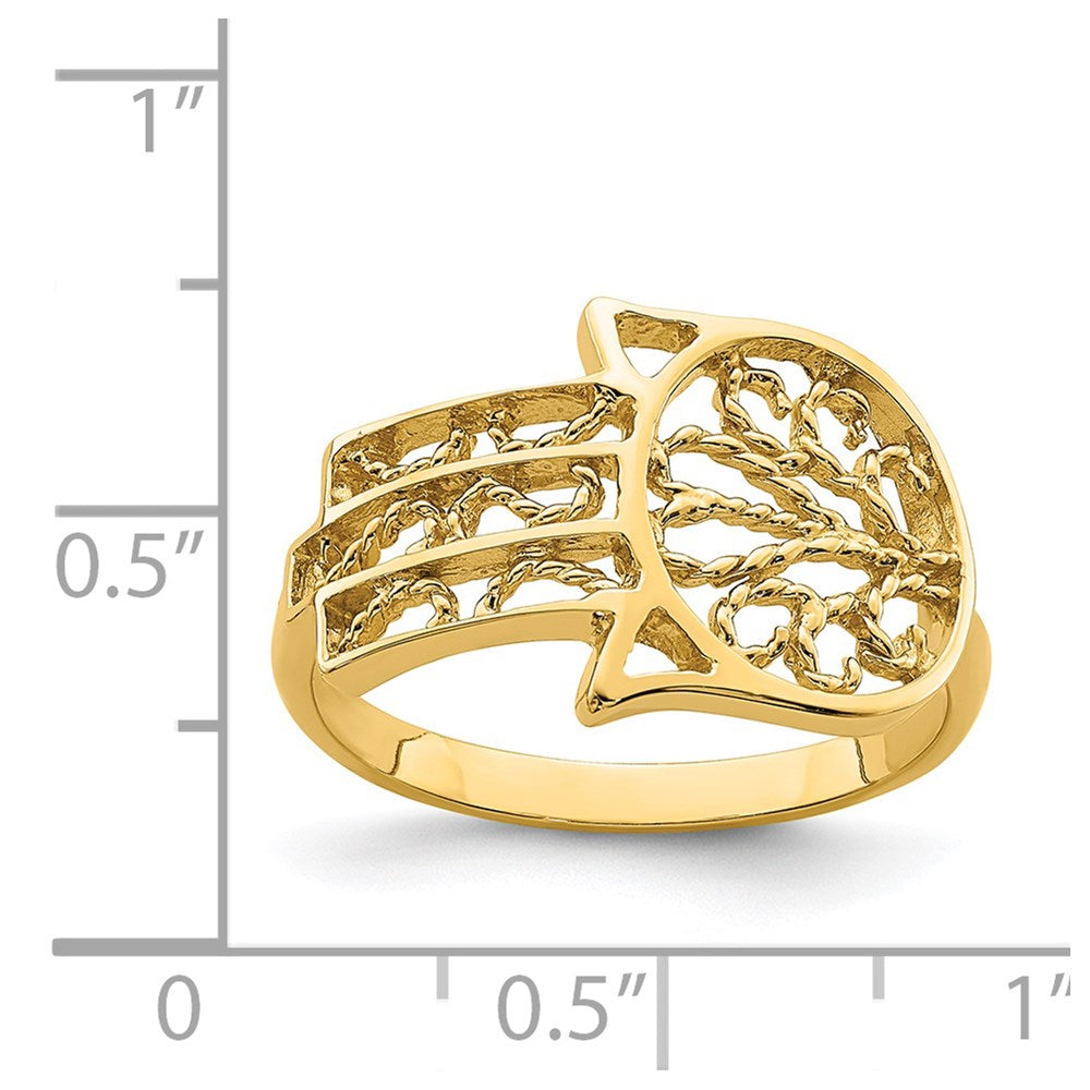 14K Yellow Gold Polished Hamsa Ring