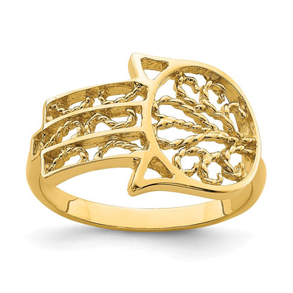 14K Yellow Gold Polished Hamsa Ring