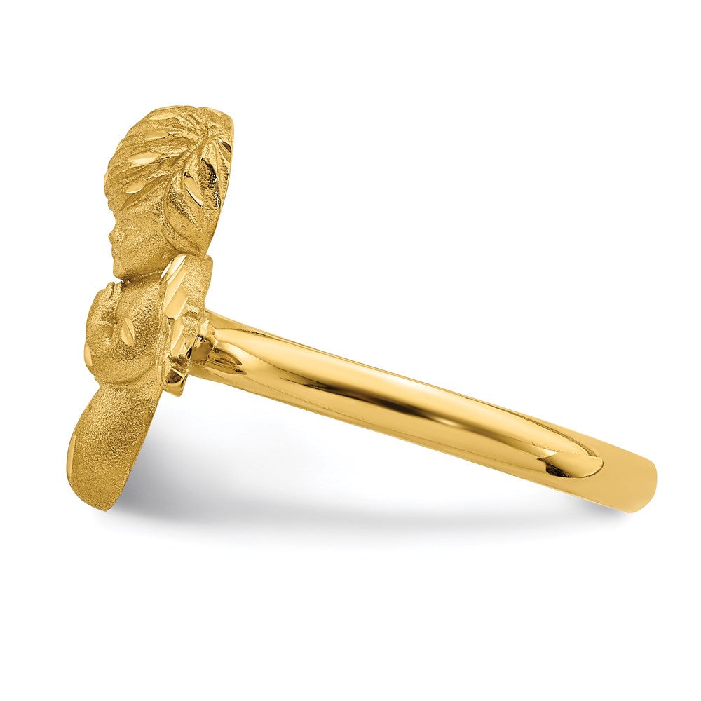 14K Yellow Gold Polished & Brushed D/C Praying Angel Ring
