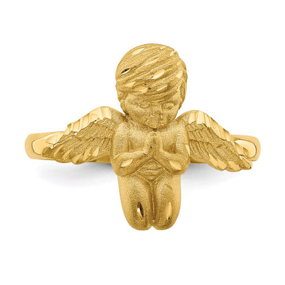 14K Yellow Gold Polished & Brushed D/C Praying Angel Ring