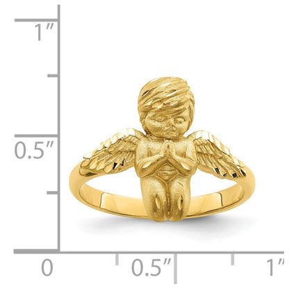14K Yellow Gold Polished & Brushed D/C Praying Angel Ring