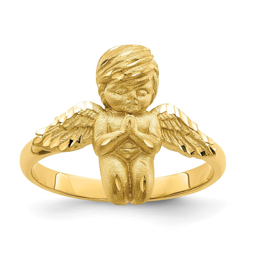 14K Yellow Gold Polished & Brushed D/C Praying Angel Ring