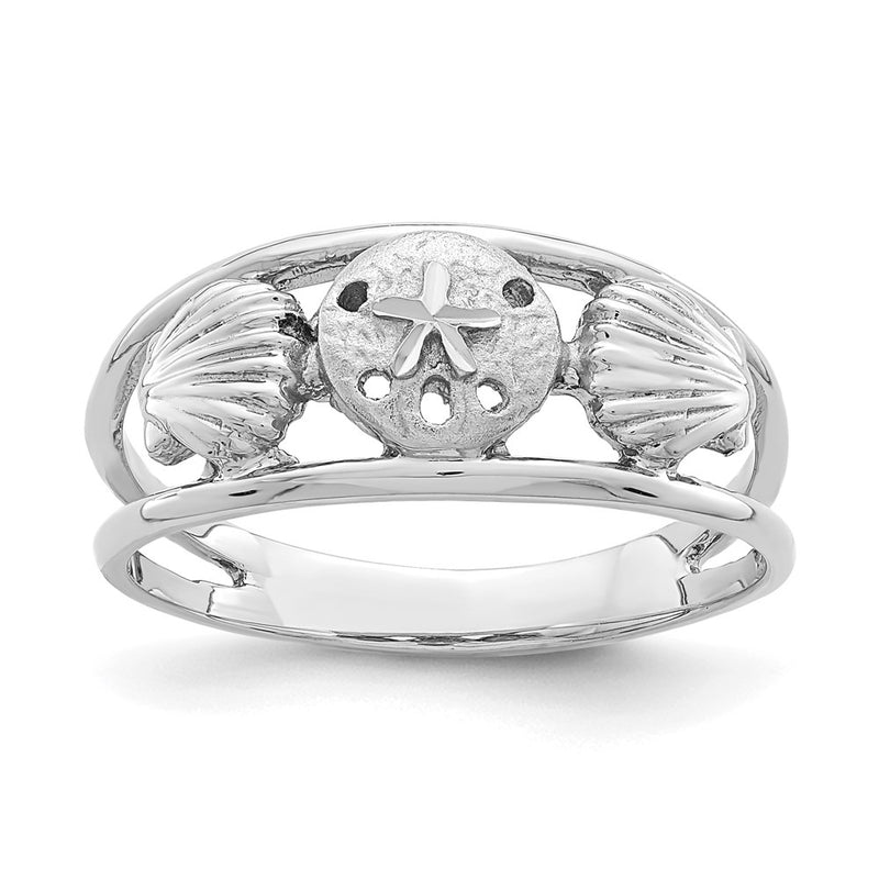 14K White Gold Brushed & Polished Sealife Ring