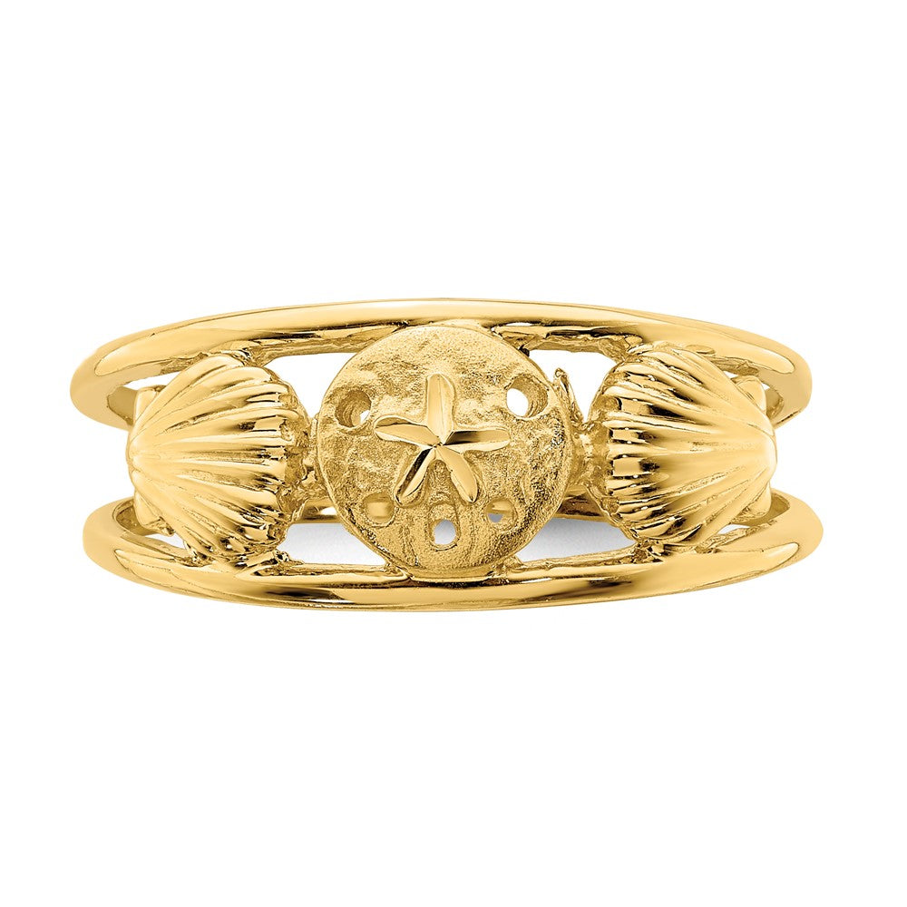 14K Yellow Gold Brushed & Polished Sealife Ring