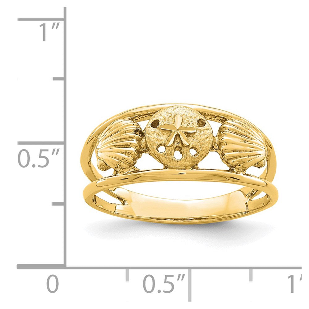 14K Yellow Gold Brushed & Polished Sealife Ring