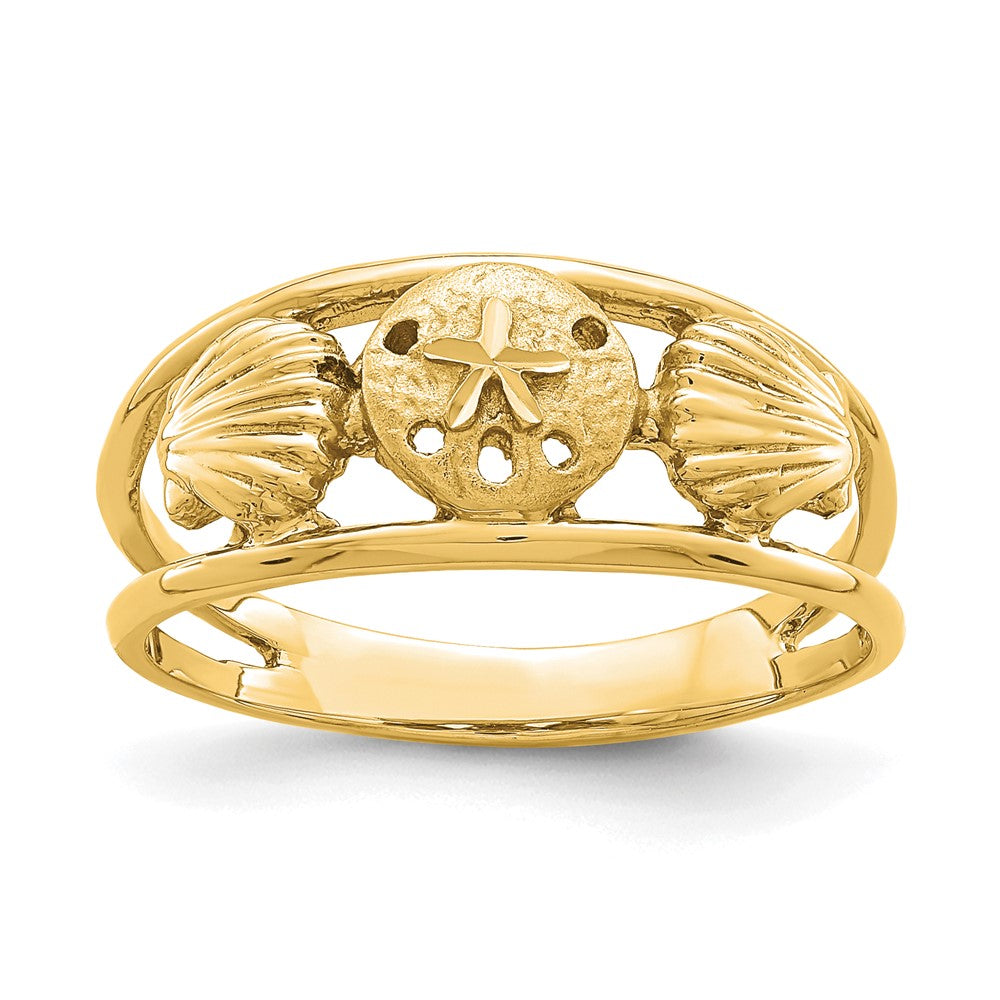 14K Yellow Gold Brushed & Polished Sealife Ring