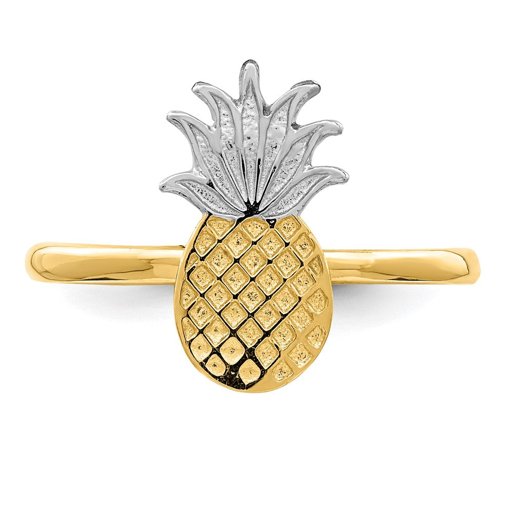 14k Yellow Gold and White Rhodium Polished Pineapple Ring