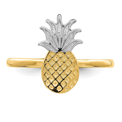 14k Yellow Gold and White Rhodium Polished Pineapple Ring