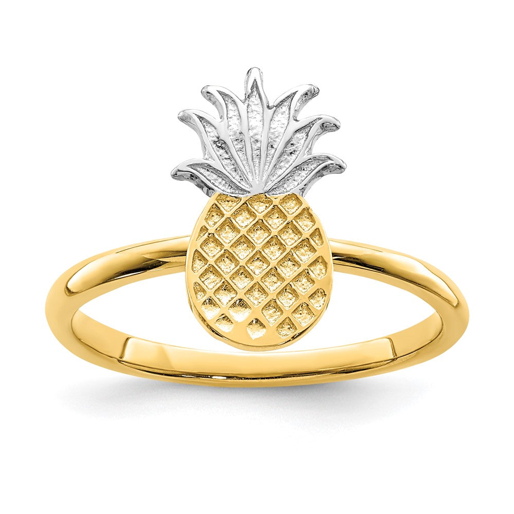 14k Yellow Gold and White Rhodium Polished Pineapple Ring