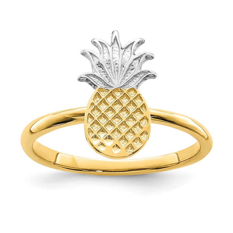 14k Yellow Gold and White Rhodium Polished Pineapple Ring
