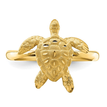 14K Yellow Gold Brushed & Polished D/C Turtle Ring