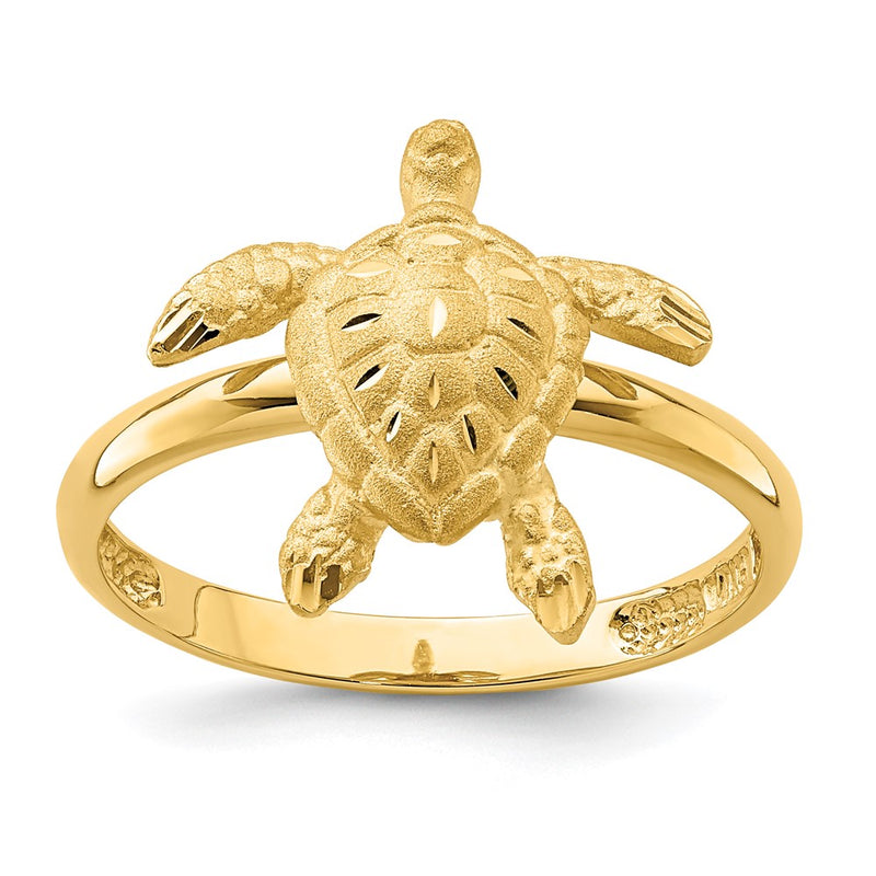 14K Yellow Gold Brushed & Polished D/C Turtle Ring