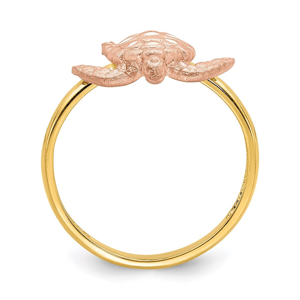 14K Two-Tone Gold Brushed & Polished D/C Turtle Ring