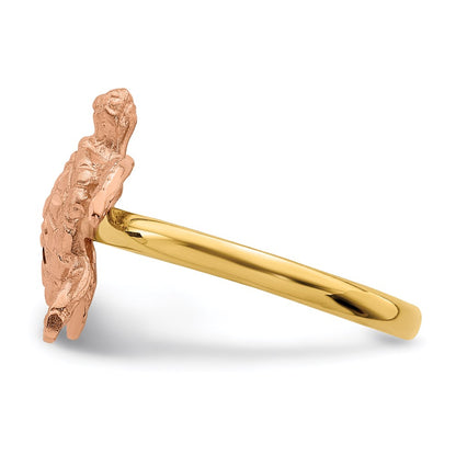 14K Two-Tone Gold Brushed & Polished D/C Turtle Ring
