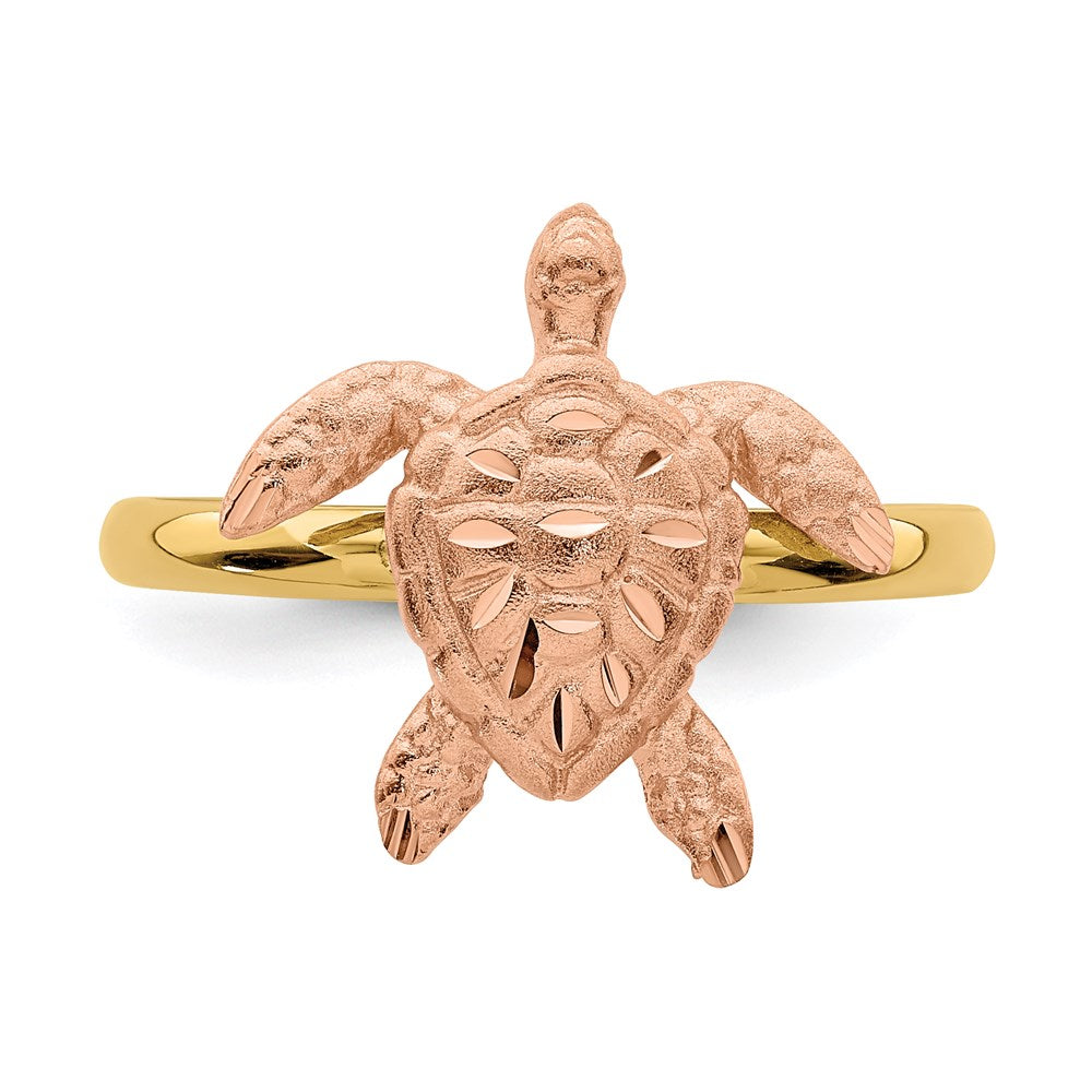 14K Two-Tone Gold Brushed & Polished D/C Turtle Ring