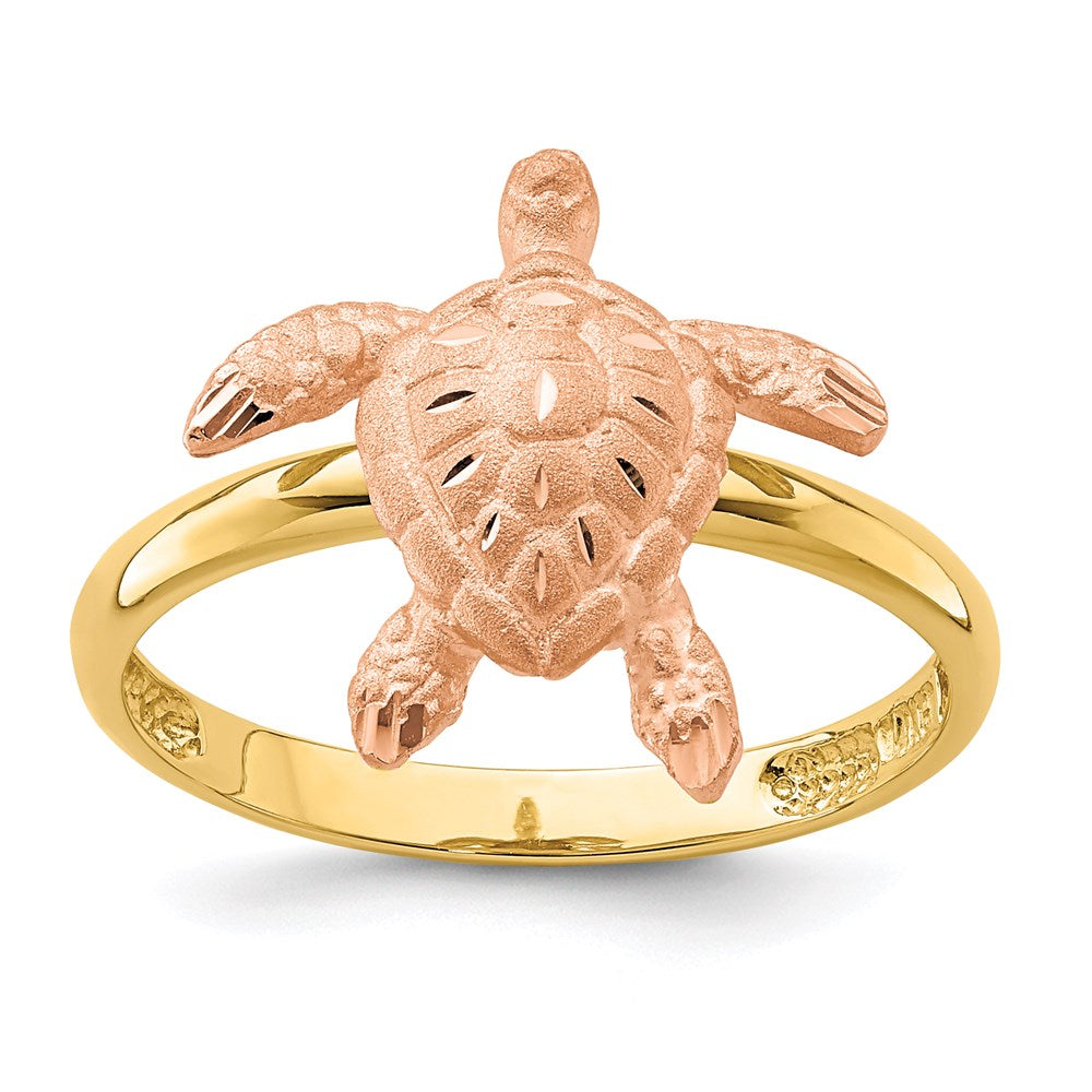 14K Two-Tone Gold Brushed & Polished D/C Turtle Ring