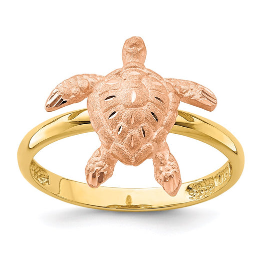 14K Two-Tone Gold Brushed & Polished D/C Turtle Ring