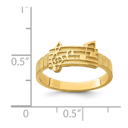 14K Yellow Gold Polished & Brushed Music Notes Ring