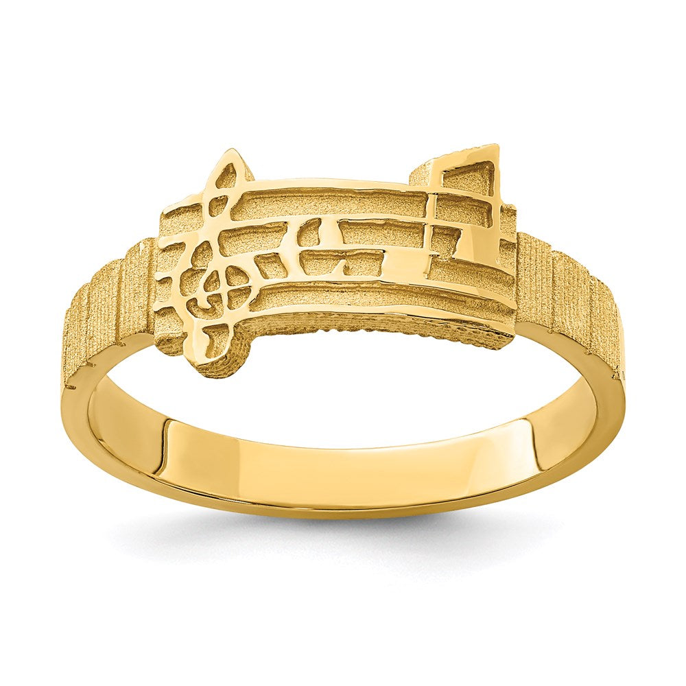 14K Yellow Gold Polished & Brushed Music Notes Ring