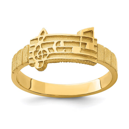 14K Yellow Gold Polished & Brushed Music Notes Ring