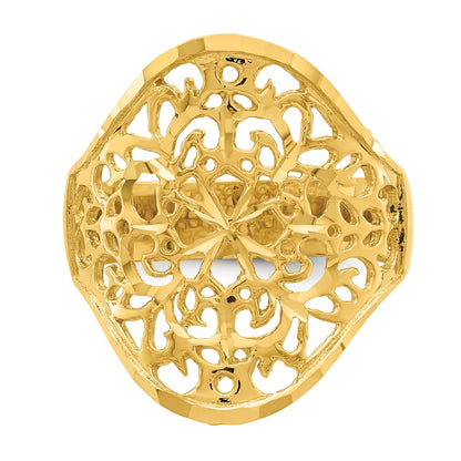 14K Yellow Gold Polished Filigree Ring